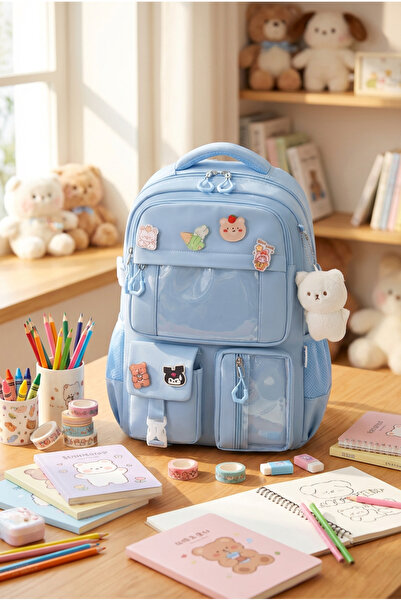 Roomys Kawaii Plus Yeni Sezon Üst Kalite Kore Tipi Aksesuarlı Sırt Çantası Ok...