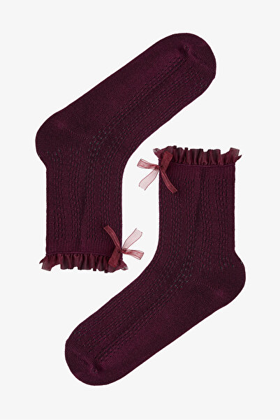 Penti Pamuklu Bilek Kısmı Kurdele Detaylı ve Tül Fırfırlı Soket Çorap