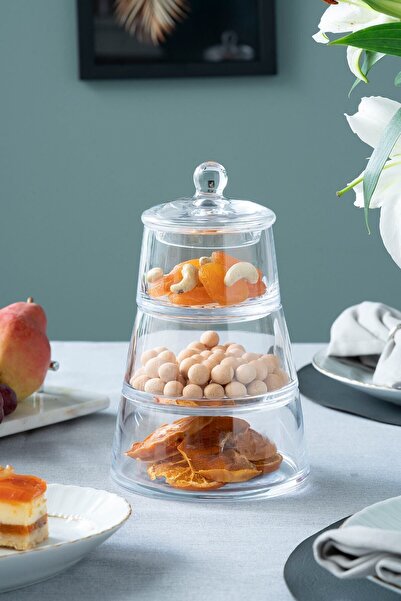 Glamis Selen Concept Piramit Model 3 Katlı El Yapımı Cam Kurabiyelik