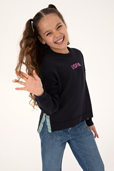U.S. Polo Assn. Girl's Crew Neck Navy Blue Sweater 50316279-Vr033