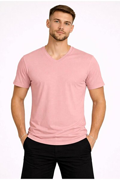 AXXEL Ανδρικό ροζ σομόν με λαιμόκοψη σε σχήμα V και κοντό μανίκι-d804