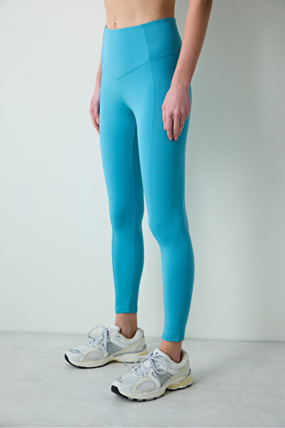 Penti Türkisblaue knöchellange Leggings mit hoher Taille und Nähten an der Ta...