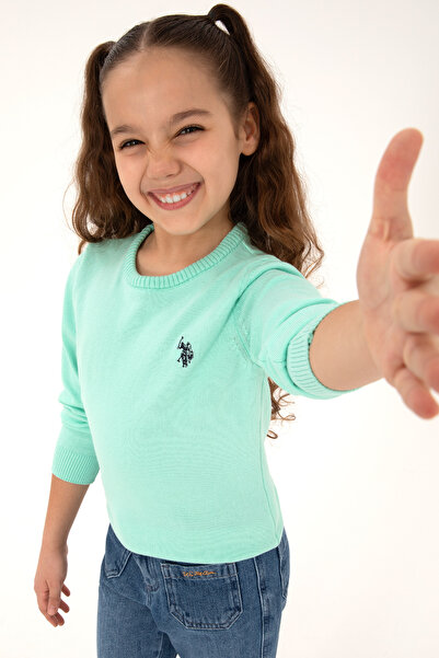 U.S. Polo Assn. Girl's Green Crew Neck Basic Sweater 50316808-Vr250