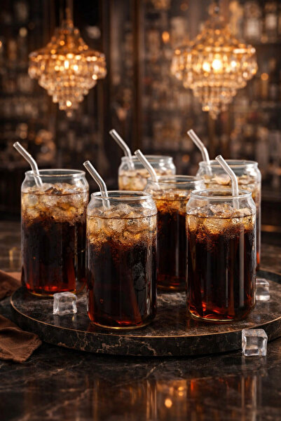 YzHome 6 قطع من زجاج البورسليكات للمشروبات الغازية مع القش