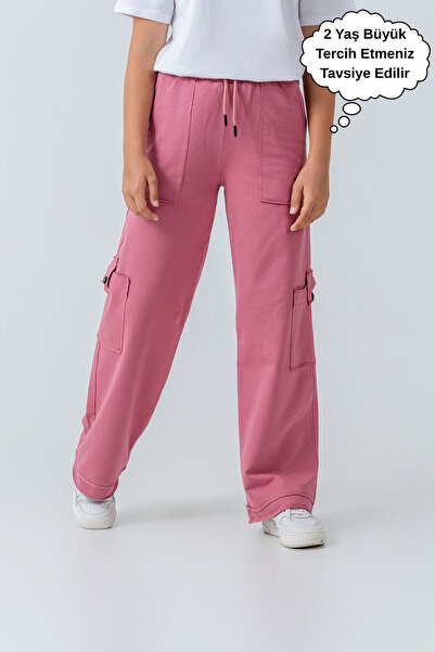 ASYAKİDS CLUB Κοριτσίστικο φαρδύ παντελόνι με τσέπες από χτενισμένο βαμβακερό...