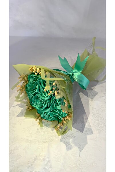 Çiçek Atölyesi 7’li Yeşil (Mint) Saten Gül Buketi – Solmayan Yapay Çiçek, Şık...