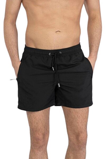 Miami Beach Siyah Büyük Beden Su İtici Özellikli Düz Renk Basic Erkek Plaj De...