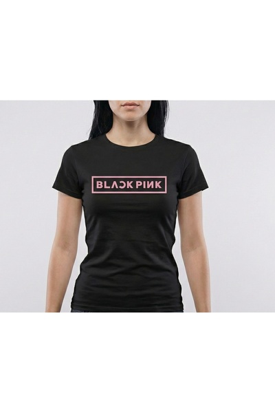 LELVANİ Women's Black Black Pink T-Shirt