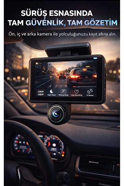 FaroxTech Araç İçi HD Kamera Video Kaydedici 3 Kamera 1080P Full HD Araç Kame...