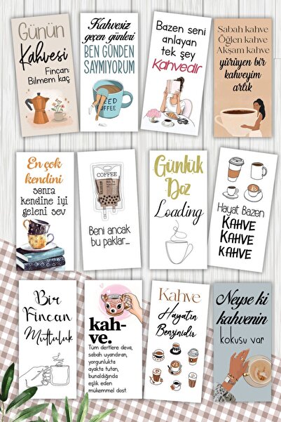 Pankart Evi Kahvekolik Kahve Motto 12'li Sunum Kartları
