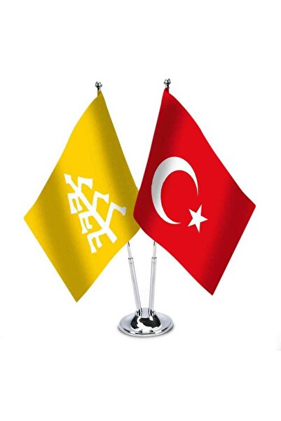 Genel Markalar Karahanlılar ve Türkiye - İkili Saten Masa Bayrağı