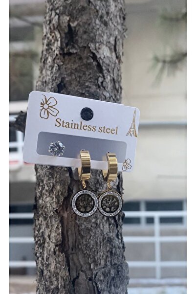 staınless steel KADIN Hayat ağacı Çelik setli küpe