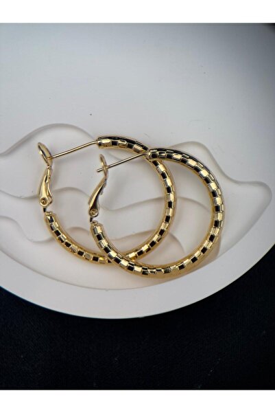 Luseda أقراط دائرية من الفولاذ المقاوم للصدأ ذات نمط مربع ذهبي اللون