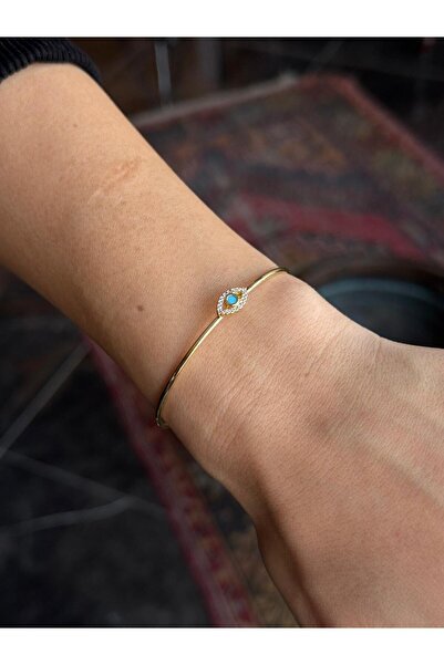 Luseda VIP Mavi Nazar Göz Taşlı İnce Ayarlanabilir Kelepçe Bileklik