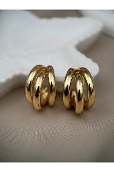 Luseda أقراط ذهبية اللون بثلاث حلقات