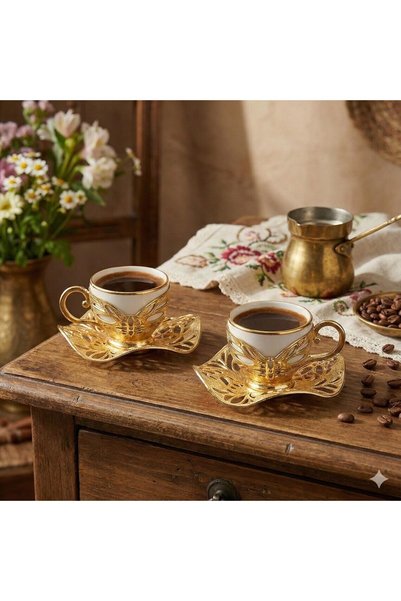 E orient Turkish Coffee Presentation Set 2-Piece Metal Coffee Cup Set Coffee Cup Groom Cup Porcelain