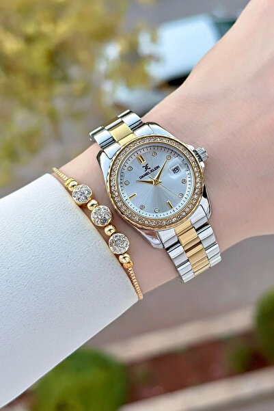 Daniel Klein Gold Silver Color 30 mm Women's Wrist Watch and Bracelet