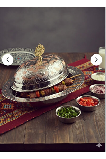 Efsoon Organics Bakır Sahan Kebap İskender Sunum Kebap Kapaklı Şık 34 cm