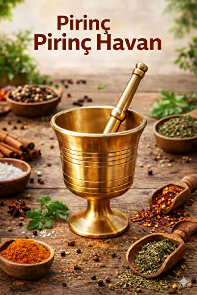 Efsoon Organics Sarı Pirinç Döküm Havan 945 g - 10x9 cm