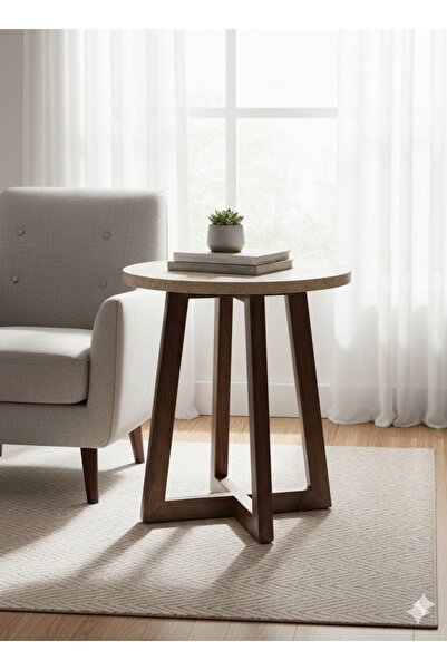 Carpinus Salon & Oturma Odası İçin 40 cm Traverten MDF Tabla Gürgen Ayaklı Ya...