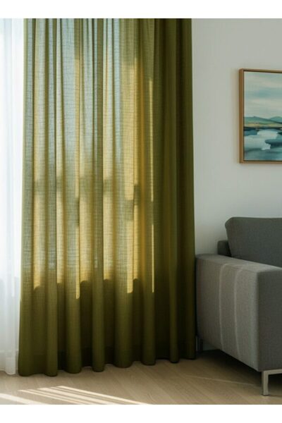 Ran Perde İnce Keten Tül Fon Perde – Koyu Hardal - Pileli Dikim -İnce Dokulu ...