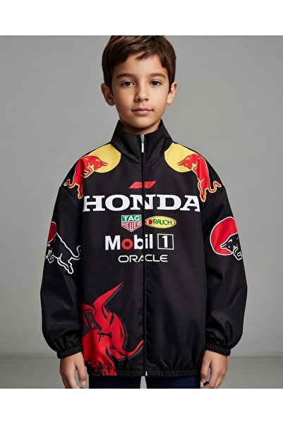 Lushen Çocuk Paraşüt Kumaş Oversize Dijital Baskılı Siyah Rüzgarlık Yağmurluk...