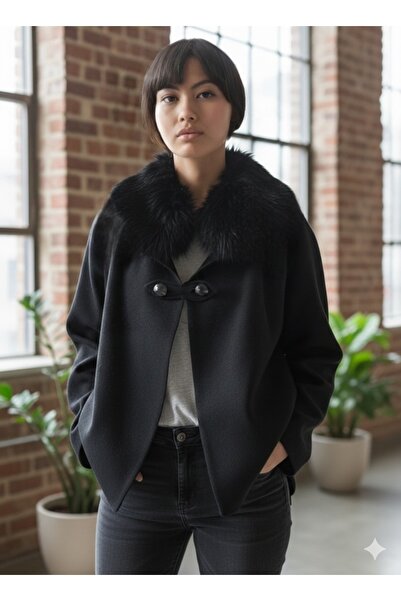 Nöşre Design Düz Siyah Yumuşak Polar Omuz Şalı Panço Tüylenme Yapmaz Standart