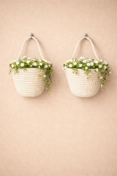 ÖRGÜM Sepet Dekoratif Mini 2'Li Sepet Yapay Çiçek Sepeti BİTKİLER VE ASMA APA...
