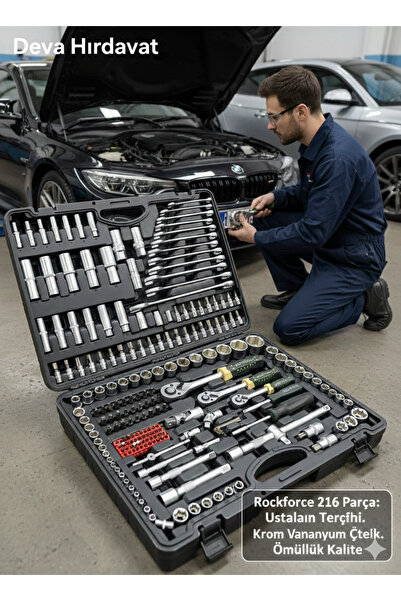 ROCKFORCE Premium 1/2 - 3/8 - 1/4 Profesyonel 216 Parça Lokma Takımı