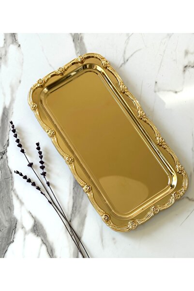 Melinda home Fiore Gold-Gold Rectangular Steel Tea, Coffee, Serving Presentat...