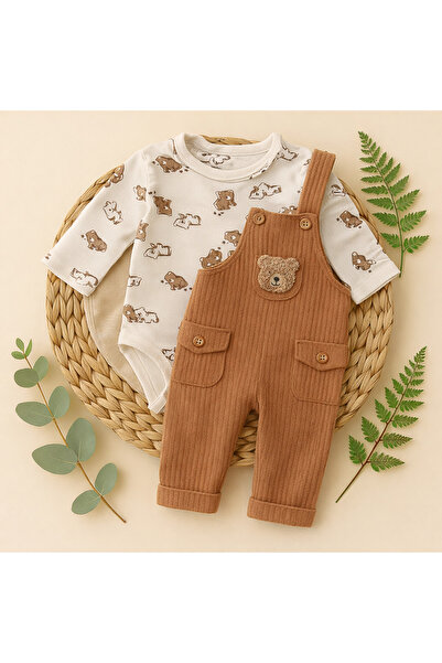 MYZİ STORE Baby Boy 3-Piece Romper Set - Teddy Bear Patterned Romper, Bear Em...