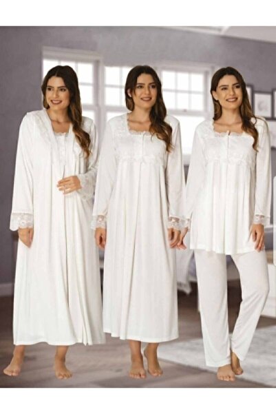Genel Markalar Kadın Ekru Lohusa Hamile Gecelik Takımı 4'lü Set 2405