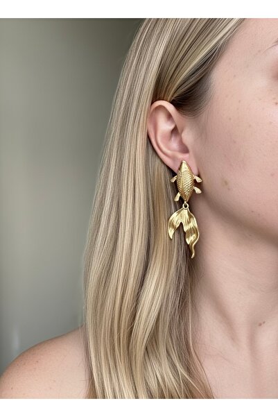 HOUSEKİ أقراط على شكل سمكة الدولفين الفولاذية، أقراط ذهبية متدلية على شكل سمك...