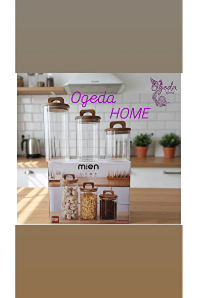 MİEN 3-Piece Acacia Lid Glass Jar Set – Vacuum Sealed / Food, Legumes & Coffe...