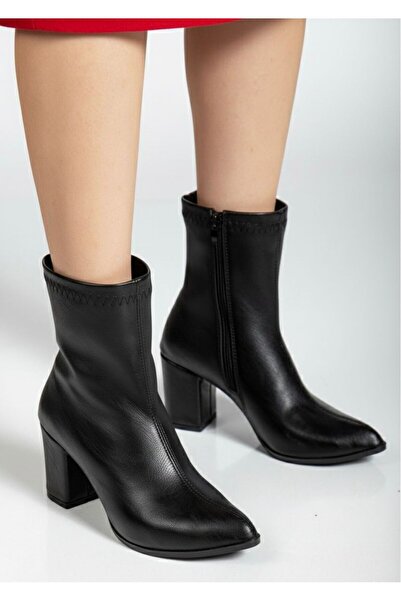 ACMZ SHOES Sivri Burun Kalın Topuklu Streç Bot fermuarlı