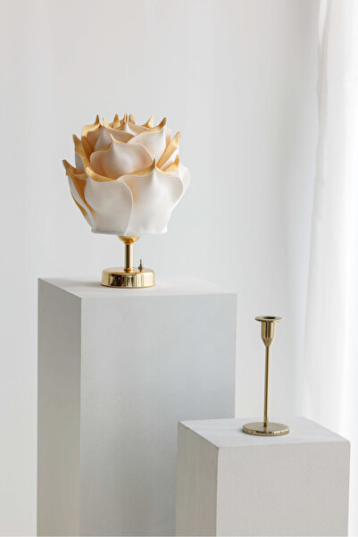 Maison Avf Gold Detaylı Eva Gül Tasarım Kablosuz Masa Lambası - Alt Parlak Gold