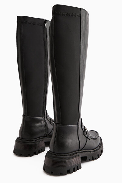 Limoya Meli Siyah Toka Detaylı Dalgıç, Streç Kumaşlı Tokalı Kadın Çizme