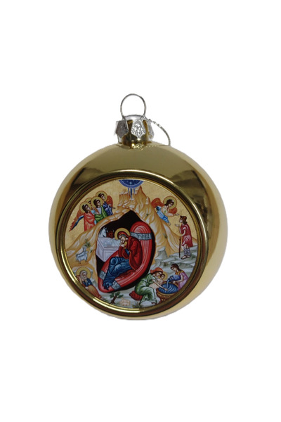 OEM Glob de Craciun auriu cu scena Nasterii Domnului, ornament bisericesc, 8c...