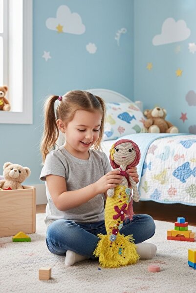 Ellayda El Örgüsü Amigurumi Oyuncak Bebek Renkli Deniz Kızı