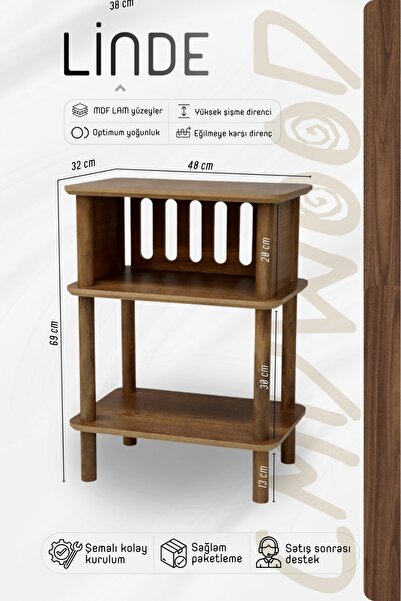 CMDWOOD Linde Ceviz Komodin Minimalist MDF lam ve Ahşap ayaklı Tasarım ; Yata...