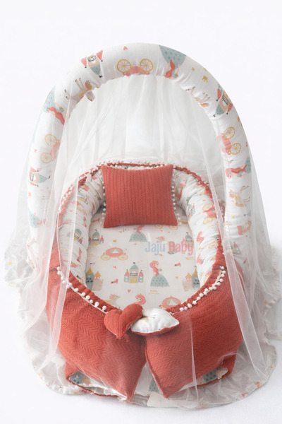 Jaju Baby Babynest Kiremit Örgü v Müslin Kumaş Ponponlu Jaju-babynest Oyuncak...
