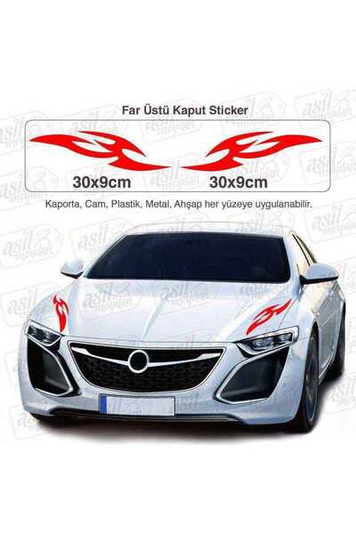 Asilmeydan 2 Adet Kaput Far Üstü Alev Efekt Kırmızı Oto Sticker Araba, Etiket...