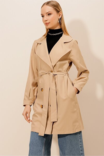 HAKKE Kruvaze Yaka Mevsimlik TRENÇ