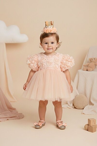 Le Mabelle Salmon Rose Detailed Baby Girl Dress - Elina