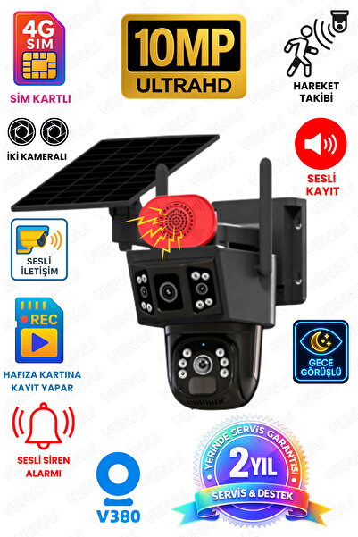 Venas İKİ KAMERALI SİM KARTLI 4G SESLİ ALARMLI SOLAR PANELLİ GÜVENLİK KAMERASI