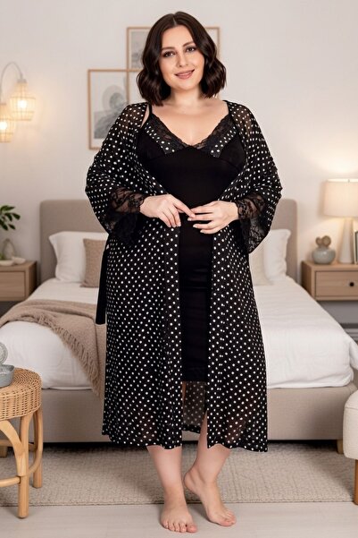 tarzımsüper Büyük Beden Sabahlıklı Gecelik Takım Pamuklu Askılı Örme Kumaş Şı...