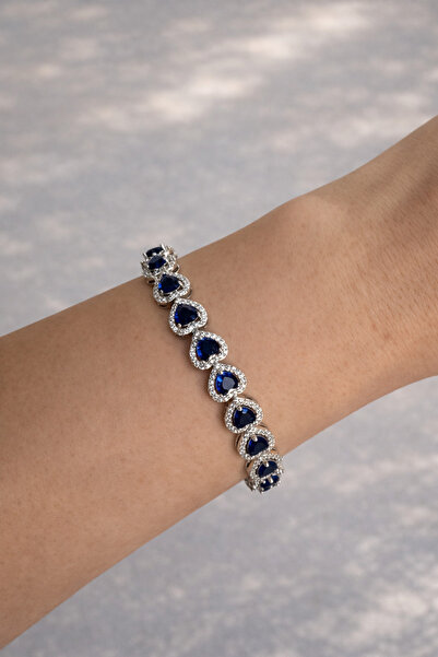 Owentis سوار من الفولاذ باللون الأزرق الداكن مرصع بالألماس على شكل قلب من سوا...