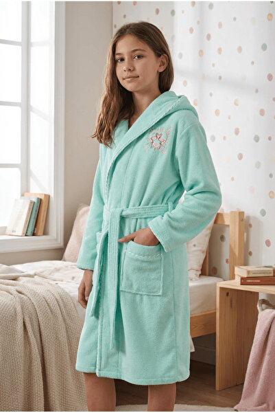 VAROL Bambu Nakışlı Garson Boy Bornoz - Flamingo