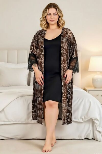 tarzımsüper Plus Size Dressing Gown Nightgown Set Cotton Strap Knitted Fabric...