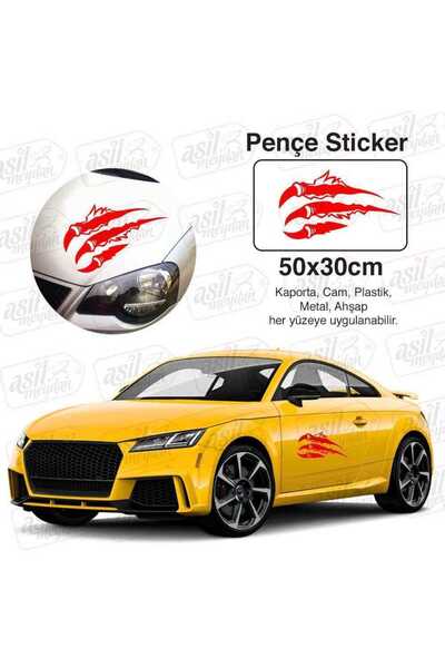 Genel Markalar Pençe İzi Büyük Kırmızı Kaput Sticker, Oto Etiket, Araç Çıkart...